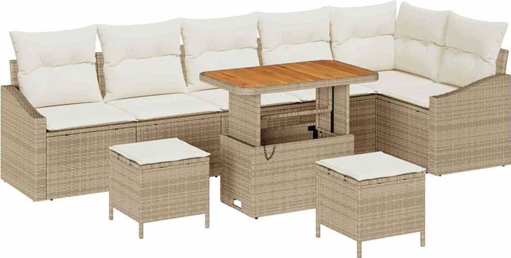 "2026 MODERNE" Garten-Sofa-Set mit Kissen 9er Set,multifunktional& Moderne - Beige Poly Rattan - Gartenmöbelset CC9656048