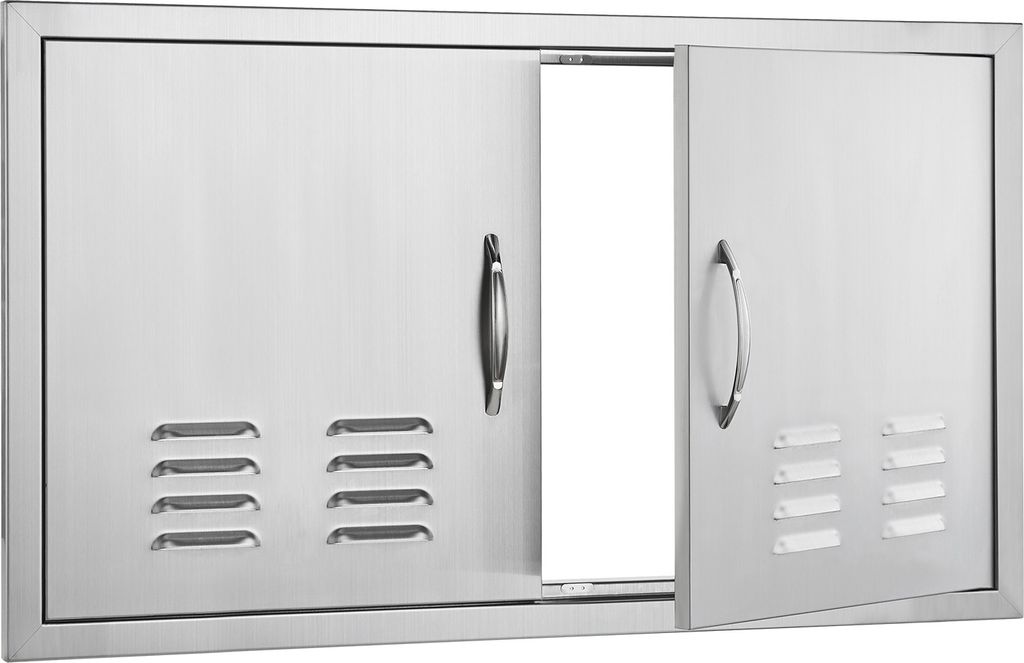 SucceBuy 914x534mm Doppel BBQ Zugang Tür, Edelstahl Flush Mount Vertikale Tür mit Griffen und Lüftungsöffnungen, Outdoor-Küche Tür für BBQ I...