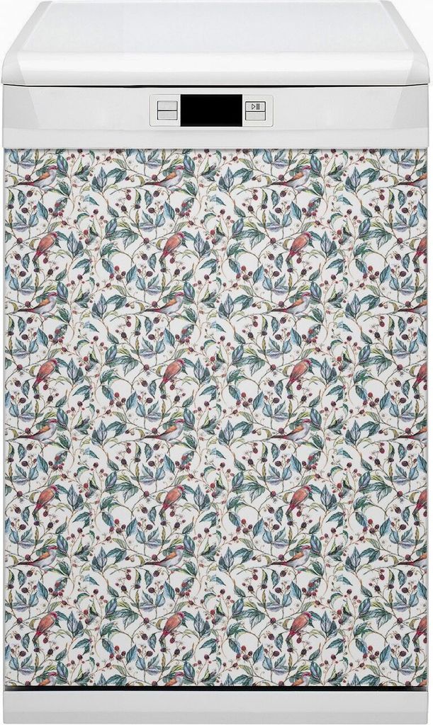 Magnet Folie für Geschirrspüler Magnete Geschirrspüle Magnet für Spülmaschine 45x80 cm Nachbildung - Vögel in Himbeeren