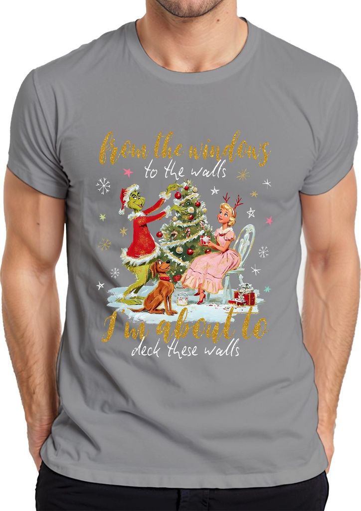 From the windows to the walls Grinch Christmas funny retro gift Herren T-Shirt, Grau, M
