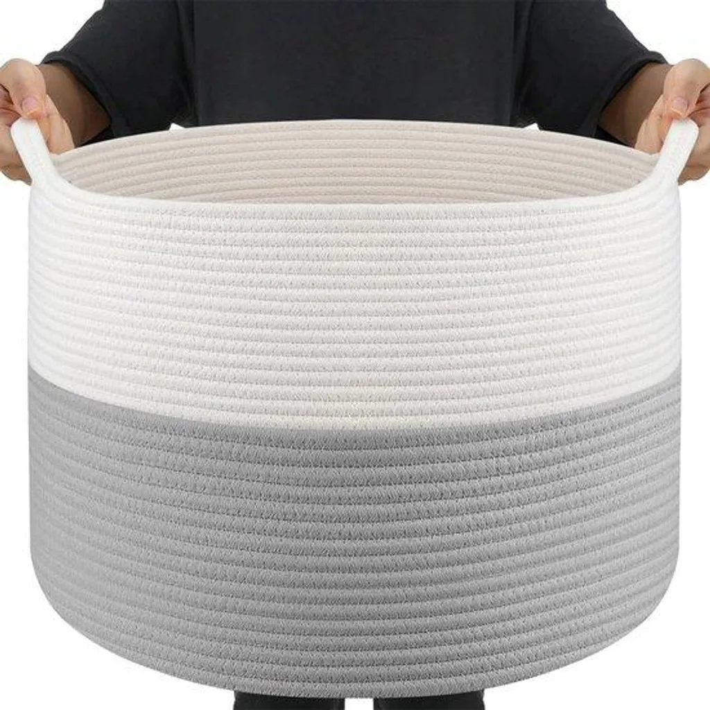 Panier à Linge Tressé Design pour Rangement Couvertures et Oreillers