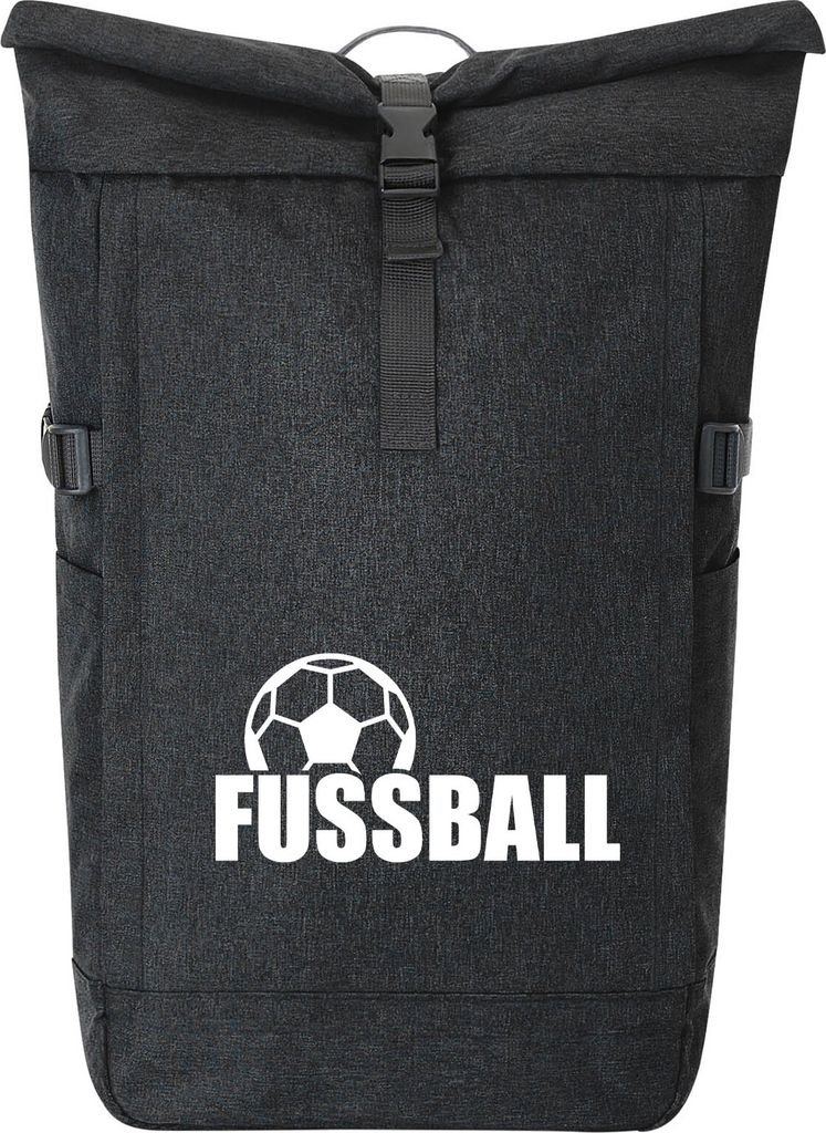Huuraa Kurierrucksack Fussball Ball 30-44 Liter Black Melange Fairtrade Rolltop Rucksack Geschenkidee