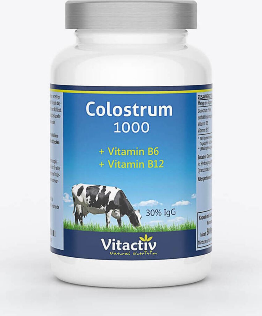 COLOSTRUM 1000 mg, natürliches Colostrum mit Vitamin B6 und B12 aus Kuh-Erstmilch - Nahrungsergänzungsmittel