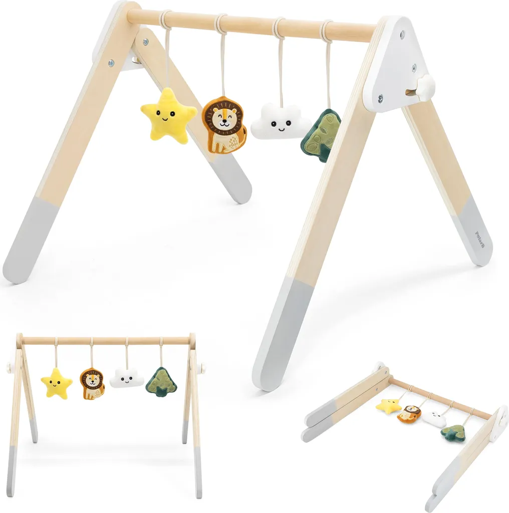 Viga PolarB Portique d'Éveil Bébé en Bois de Hêtre Naturel Pastel