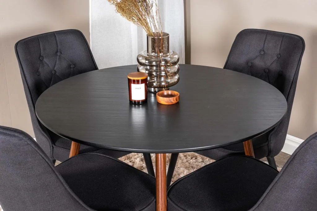 FURNLUX Table à manger Plaza Black et Walnut design bicolore 100cm