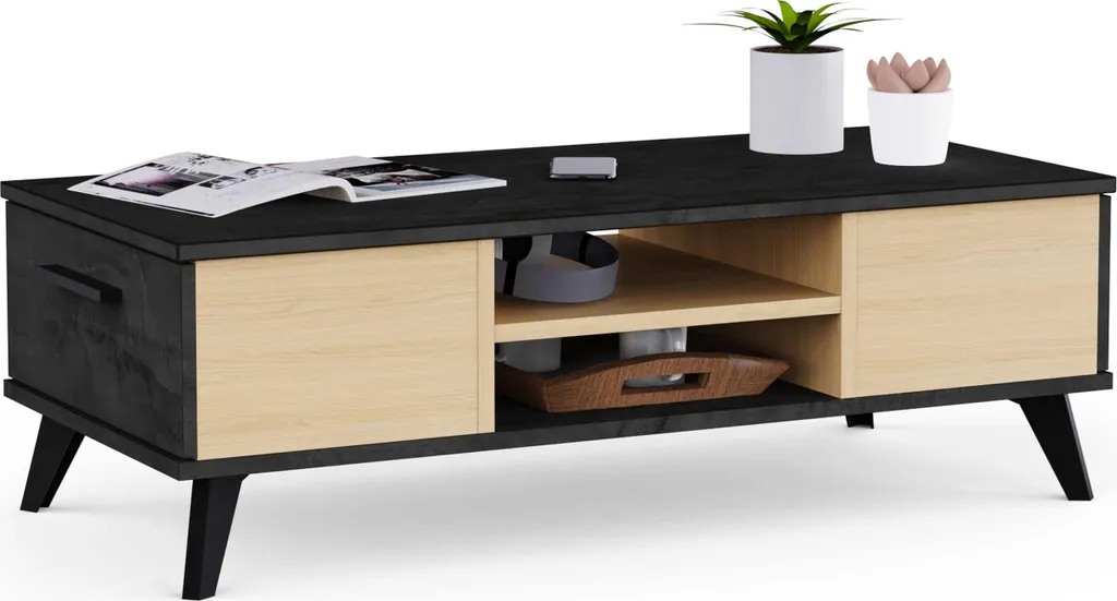 Table basse pour salon moderne Kent décor chêne et gris 107x50x35 cm