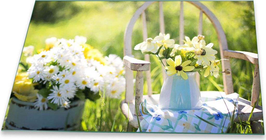 Herdabdeckplatte Glaskeramik 1 Teilig 80x52 Blumen Grün Abdeckung Glas Spritzschutz