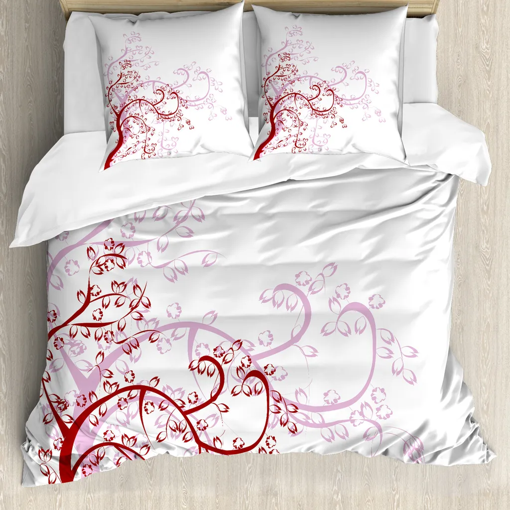 Set Copripiumino Matrimoniale Magnolia Rosso Bianco ABAKUHAUS Federe
