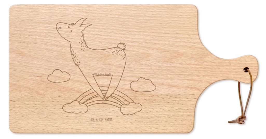 Mr. & Mrs. Panda Schneidebrett Lama Regenbogen - Transparent - Geschenk, Hobby, Pizzabrett, Brotzeitbrett, Selbstständig, Holzbrett, Hackbrett, Fr...