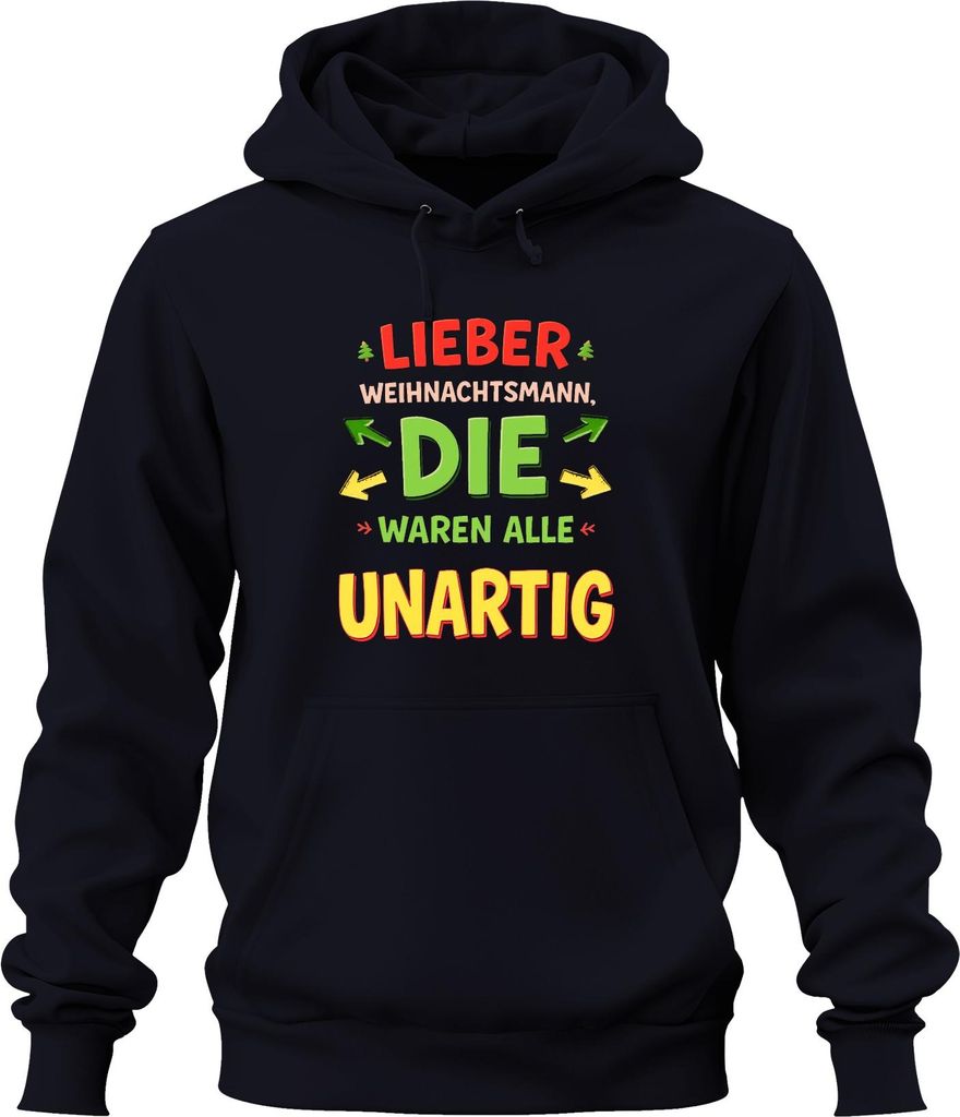 Lieber Weihnachtsmann die waren unartig Nikolaus Geschenk lustig Uni Hoodie Kapuzenpullover, Navy, XL