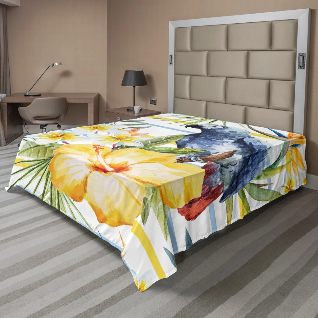 Drap de lit plat perroquet motif tropical jungle multicolore 275x260 cm