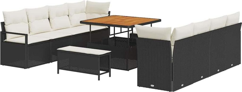 vidaXL Garten-Sofa-Set mit Kissen Schwarz und Creme 100 x 100 x 71 cm