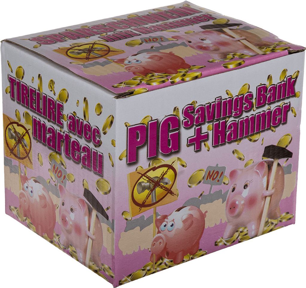 Różowa skarbonka świnka z młotkiem Zdjęcie produktu 