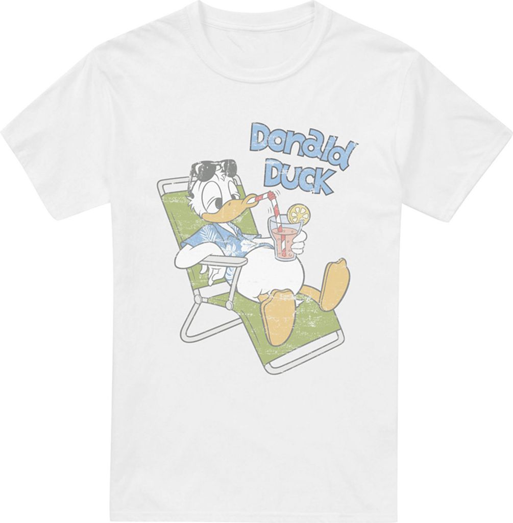 Mickey Mouse & Friends - "Donald Duck Chilling" T-Shirt für Herren TV2570 (L) (Weiß)
