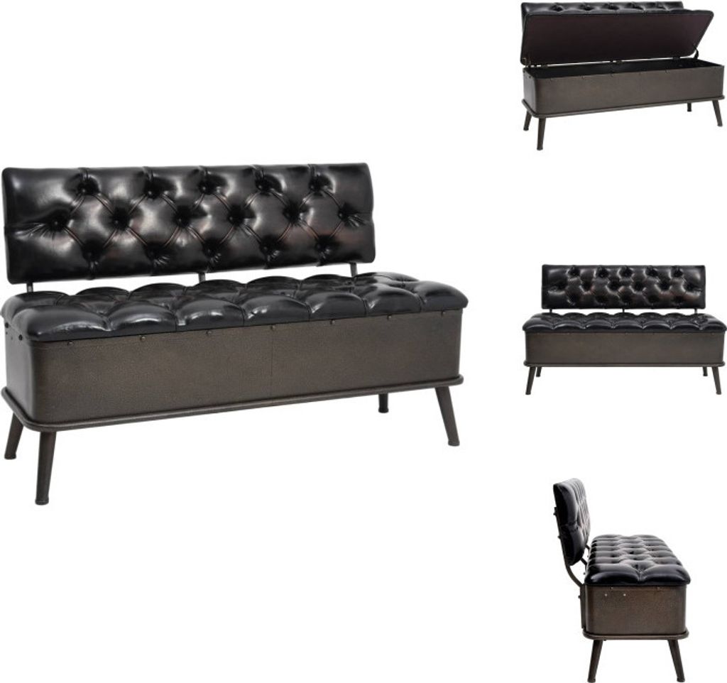 vidaXL Sitzbank mit Stauraum und Rückenlehne 110cm Schwarz Kunstleder - Truhen- & Flurbänke