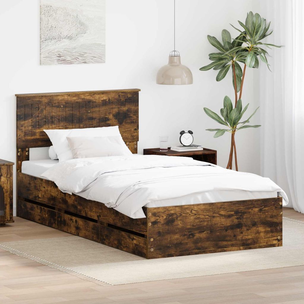 Maison Exclusive - Bettrahmen Geräucherte Eiche 100 x 200 cm Ingenieurs Holz