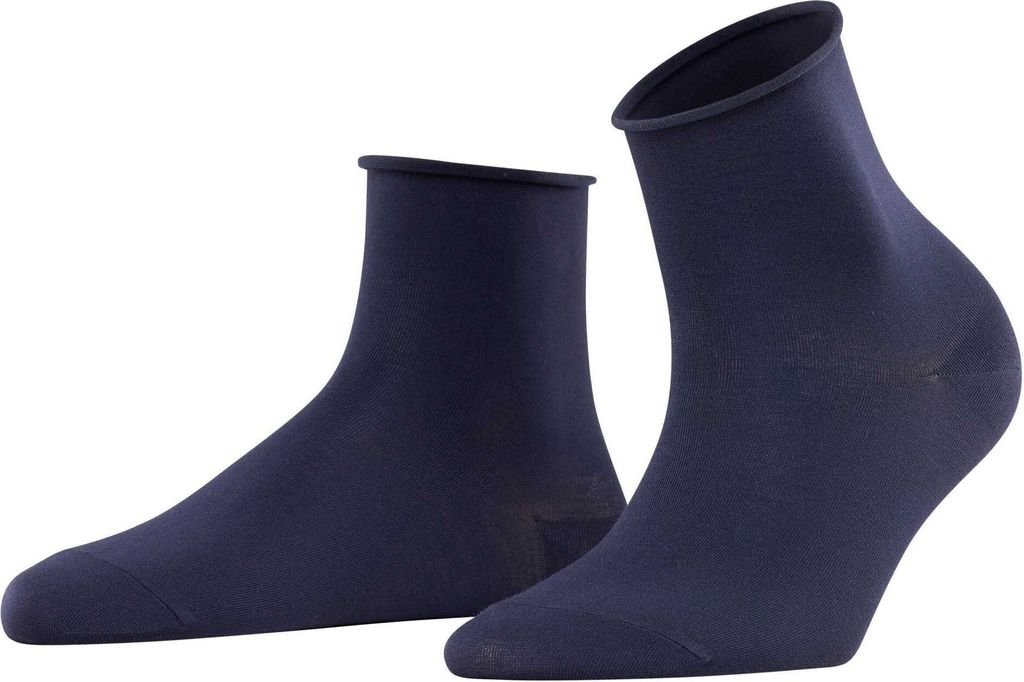 FALKE Damen Quarter Socken - Baumwolle Touch, Baumwolle, Rollbündchen, Logo, einfarbig, lang Dunkelblau 35-38