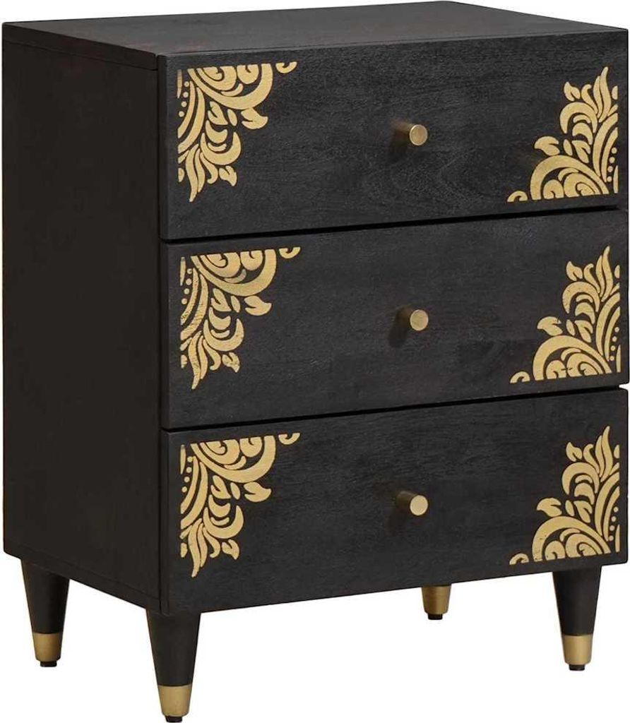 Nachttisch Schwarz 50 x 33 x 62 cm Massivholz Mango