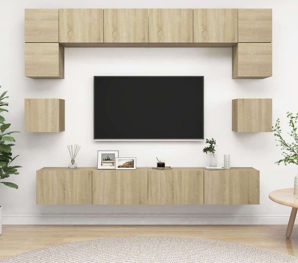 The Living Store 8-tlg. TV-Schrank-Set Sonoma-Eiche Holzwerkstoff