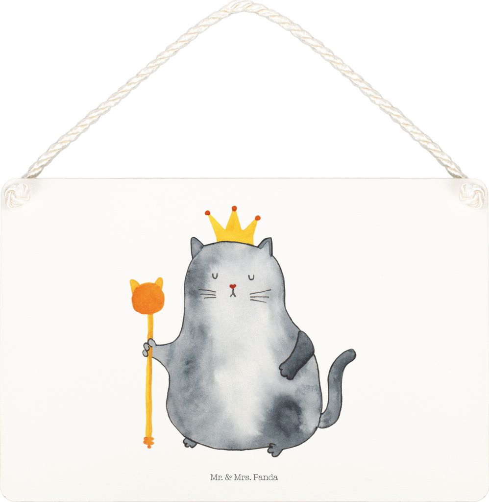 Mr. & Mrs. Panda Schild Katze König DIN A5 - Weiß - Geschenk, Wohnung, Türschild, Haustier, holzbild, Cats, Queen, Katzen, Holzschild, kleine au...