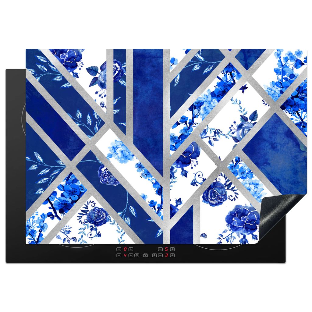 KitchenYeah Herdabdeckplatte Delfter Blau - Design - Abstrakt , 75x52cm, Küche Deko, Glaskeramikkochfeld Herdabdeckung, Abdeckplatte fùr Kochfeld