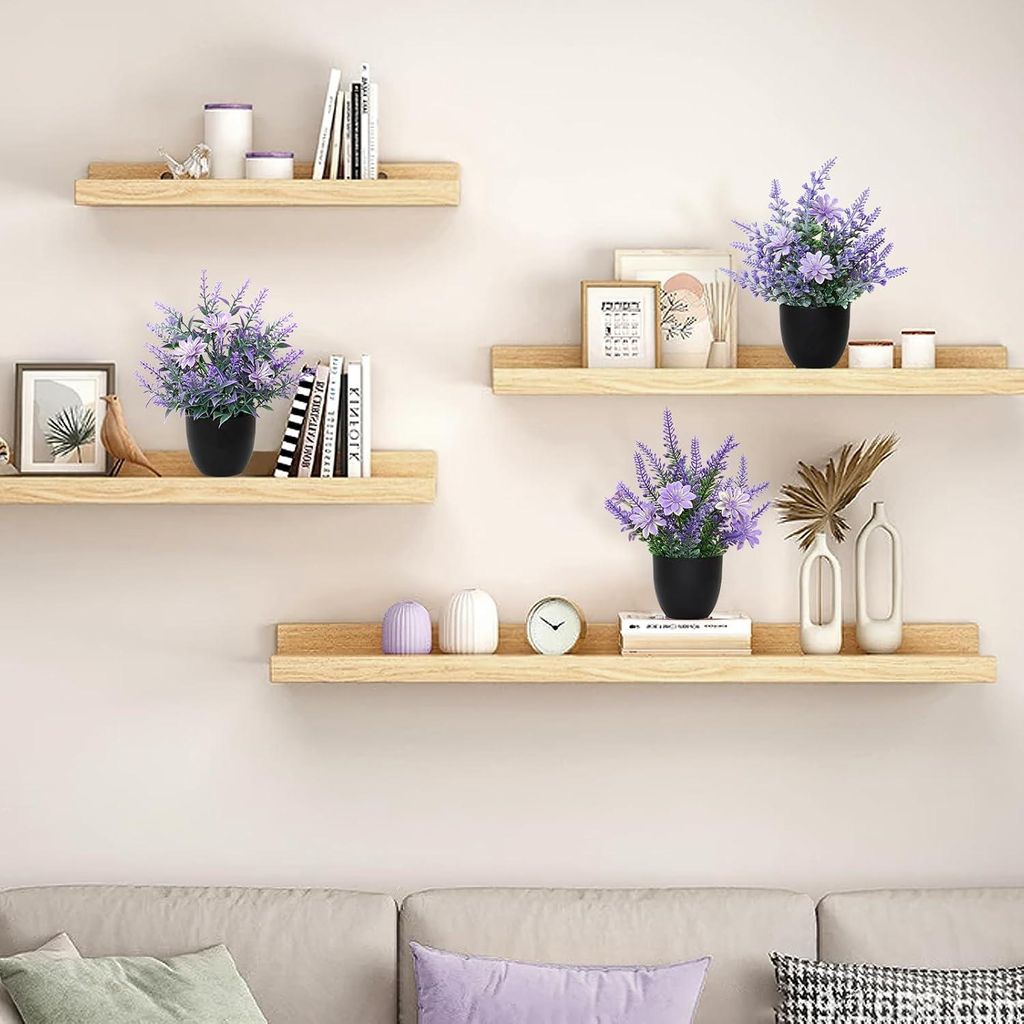 Kunstpflanzen mit Topf - 3 Stück - kleine Lavendelpflanzen - Dekoration - Kunststoff - Pflanzen - Innenraumdekoration für Büro - Haus - Schlafzi...