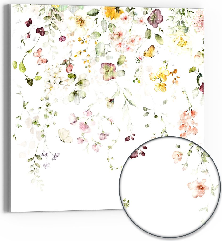DEQORI Hybrid Leinwand Bild 30x30 cm 'Zarte Blütenpracht' Wandbild Glas flach modern