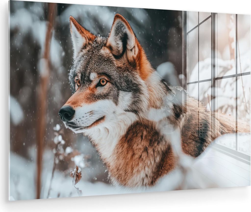 MuchoWow Glasbilder - Bilder auf Wandbild - Foto auf Glas Wolf - Schnee - Winter - Tiere - Natur - Schnee 120x80 cm Wanddekoration aus Glas - Acryl...
