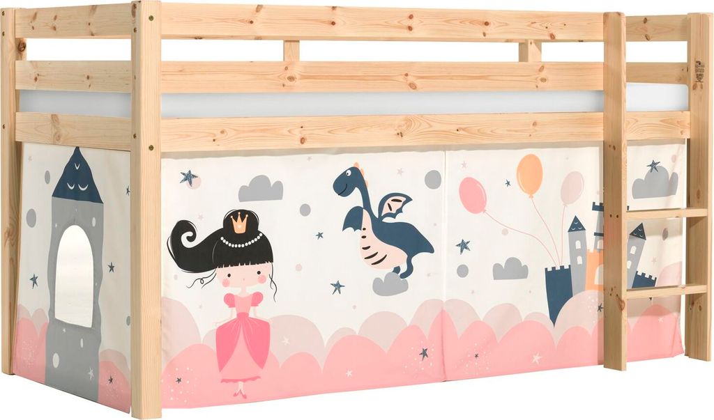 Kinderbett Karolina 210x114x106 Massivholz Natur Textilset Sophie