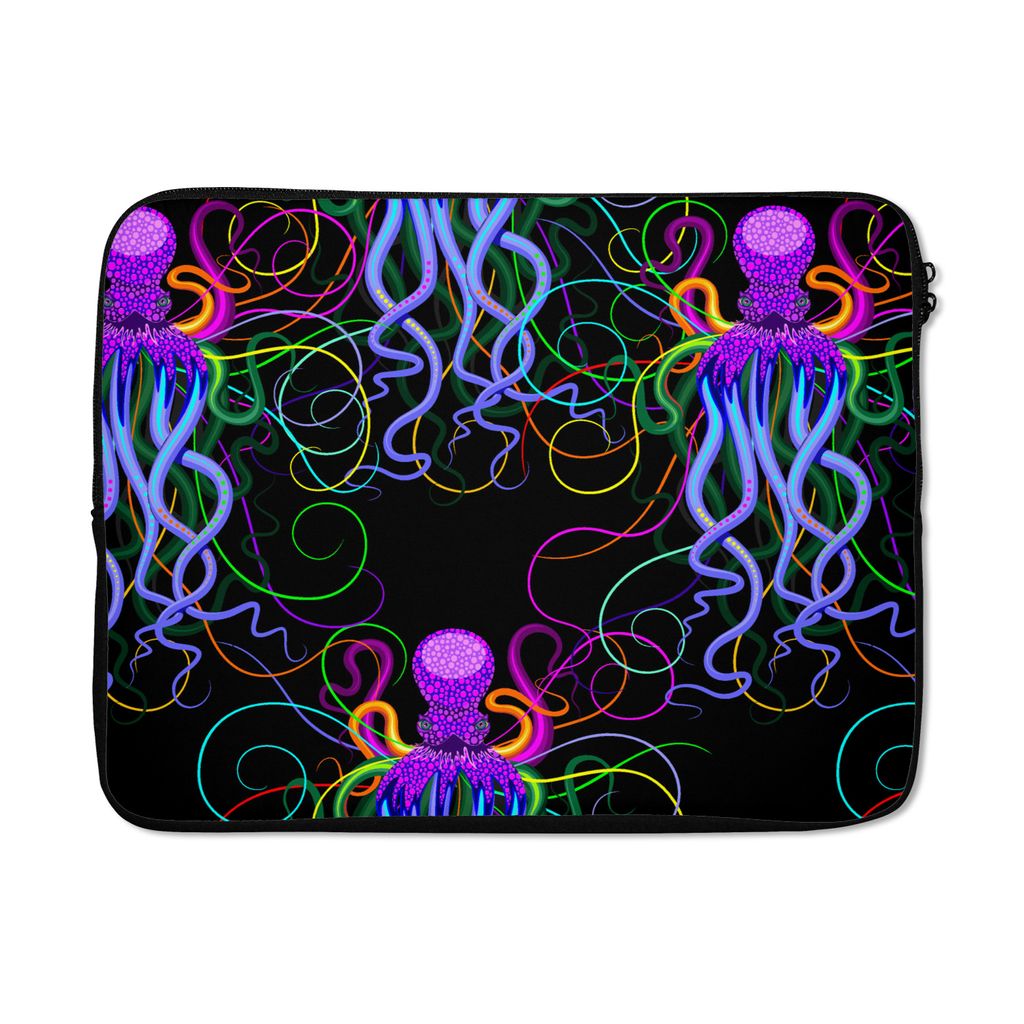 MuchoWow Laptop Hülle 17 Zoll Laptoptasche Oktopus - Regenbogen - Neon - Abstrakt - Muster - Zipper - Schutzabdeckung