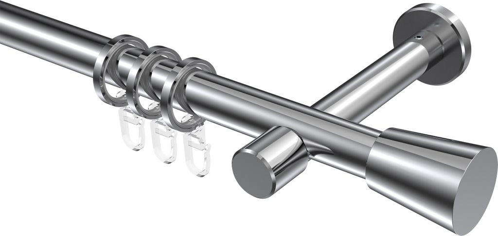 Interdeco Gardinenstange / Vorhangstange Chrom, Typ Prestige Sitra (Konus), 20 mm Ø 1-läufig, 240 cm