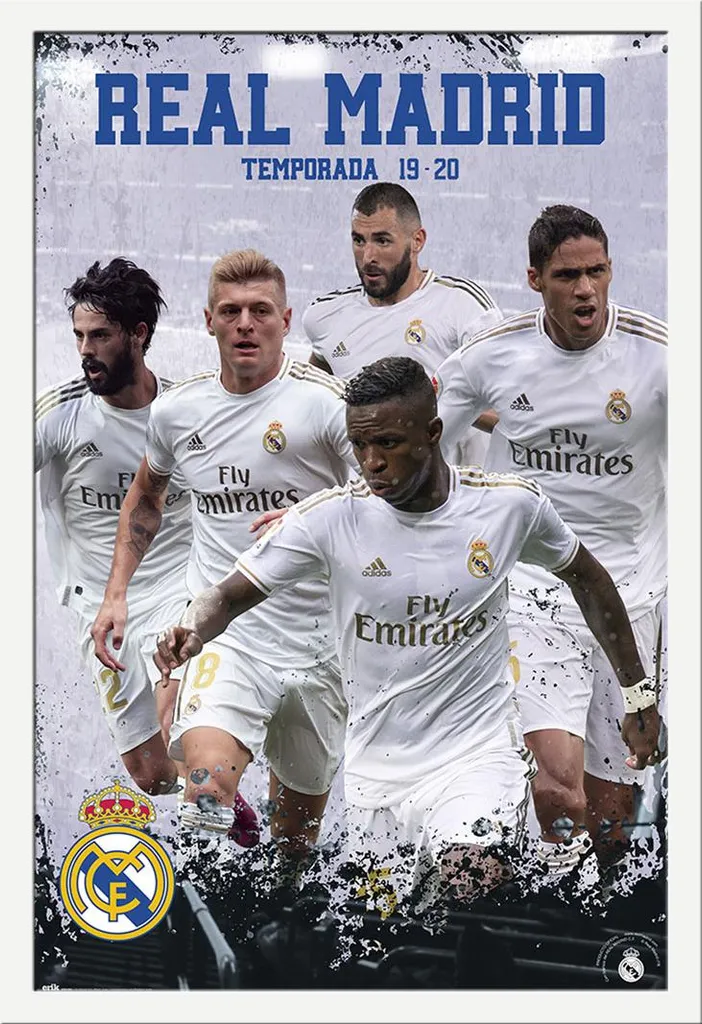 Poster Real Madrid Équipe 19/20 avec Cadre Shinsuke Blanc Maxi MDF 61x91cm