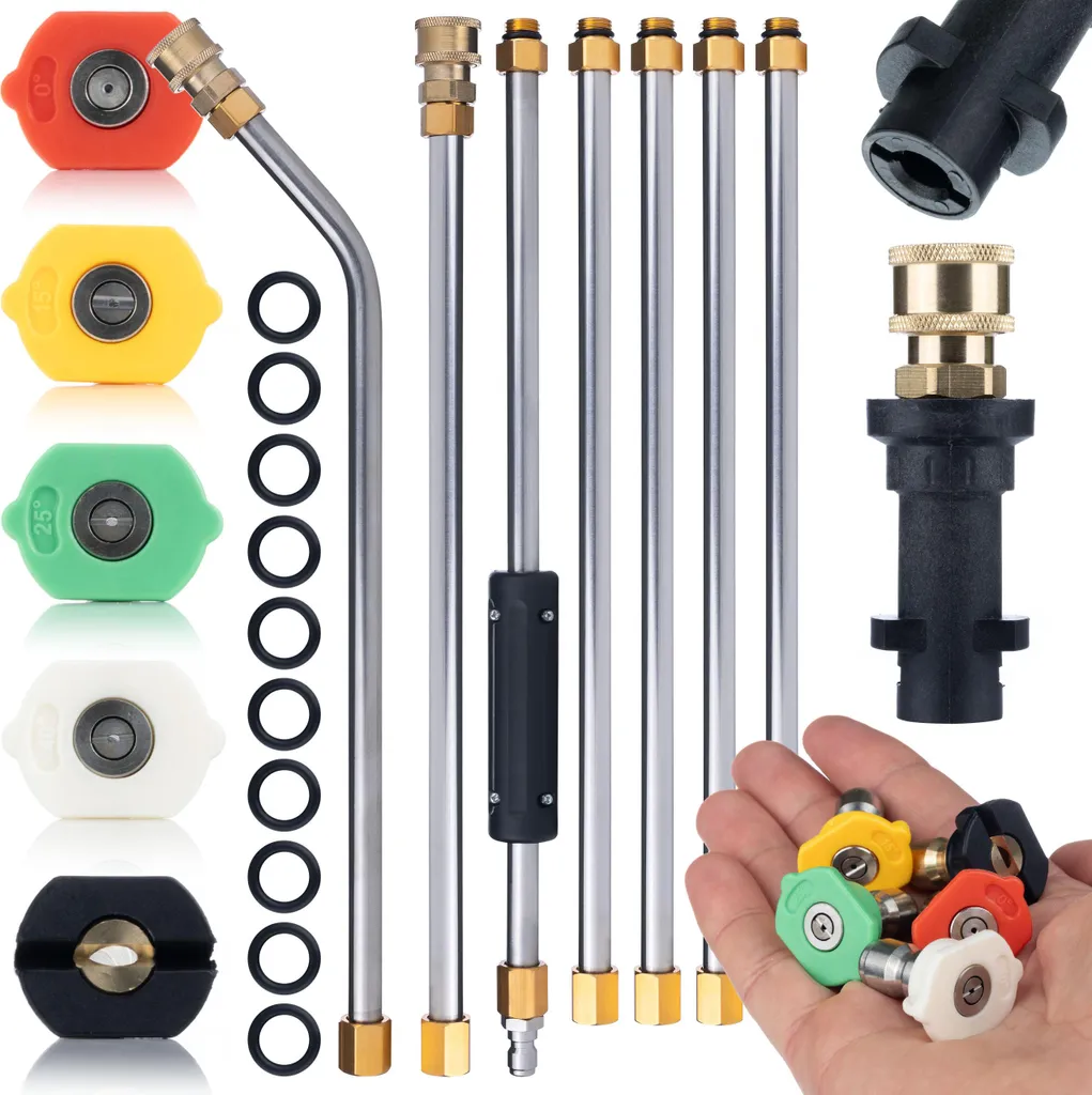 Rosfix Set di Lance da 7 Pezzi – Ricambio per Idropulitrici Kärcher K2 – K7 | 2,6 m, 250 bar, Attacco Rapido da 1/4”, 5 Ugelli di Spruzzatura