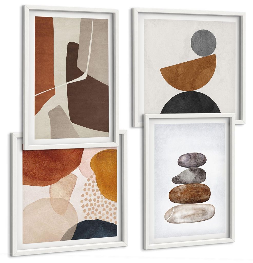 Bilder Set 4-teilig im Goldrahmen Rahmen – Wandbilder 4 Stück – gerahmte Poster für Wohnzimmer, Schlafzimmer und Flur – 50x50 cm - 40x60 cm...