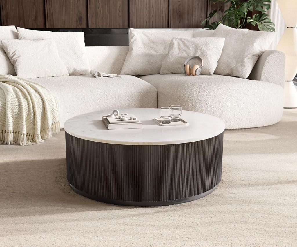 DELIFE Couchtisch Fiorano 90x90 cm Marmor Weiß Metall Black Antique