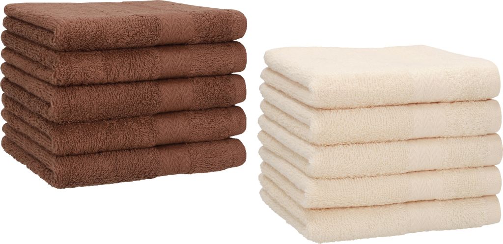 Betz 10 Stück Gästetücher 30x50 cm PREMIUM 100% Baumwolle Set Farbe: nussbraun und beige