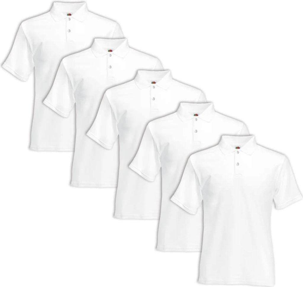5 x Fruit of the Loom Original Herren-Polo Shirt Weiß XXXL
