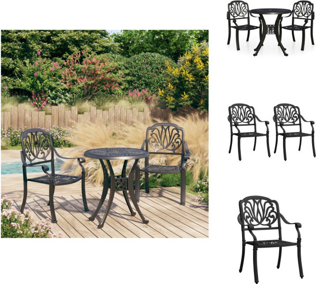 vidaXL 3-tlg. Bistro-Set Aluminiumguss Schwarz - Gartenmöbel-Sets