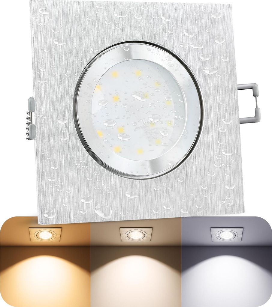 SSC-LUXon QW-2 LED Einbaustrahler dimmbar flach IP44 - 3 Lichtfarben einstellbar - eckig Alu gebürstet 230V 6 Watt