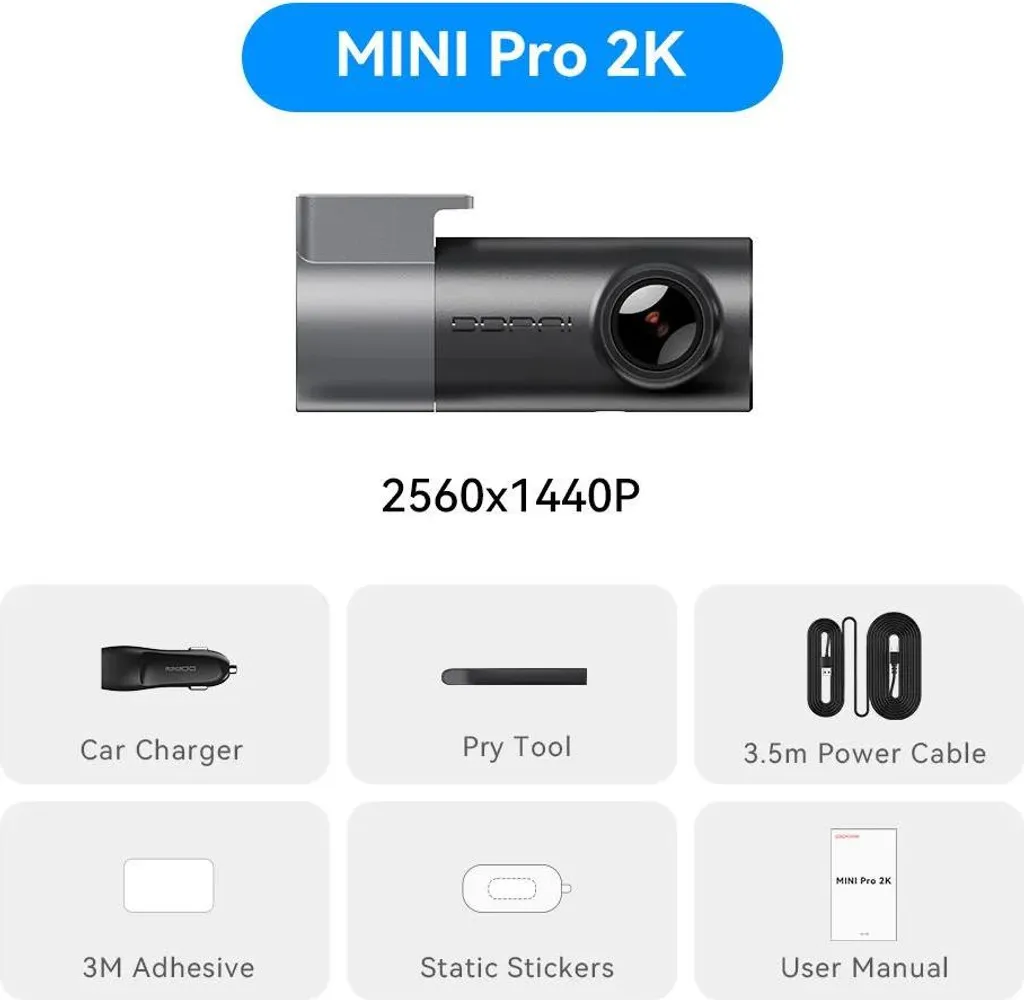 Telecamera da cruscotto automatica, risoluzione 2K, tecnologia di visione notturna, MINIPro 2K-a, senza scheda SD