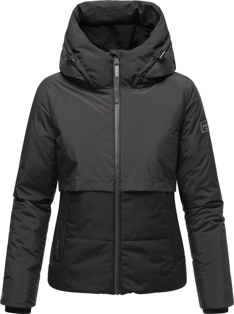 Navahoo Damen Winterjacke Outdoor Jacke Recycelt Vegan Übergangsjacke mit hohem Kragen gefütterte Kapuze Liebesküken XVI Schwarz Gr: 38 - M