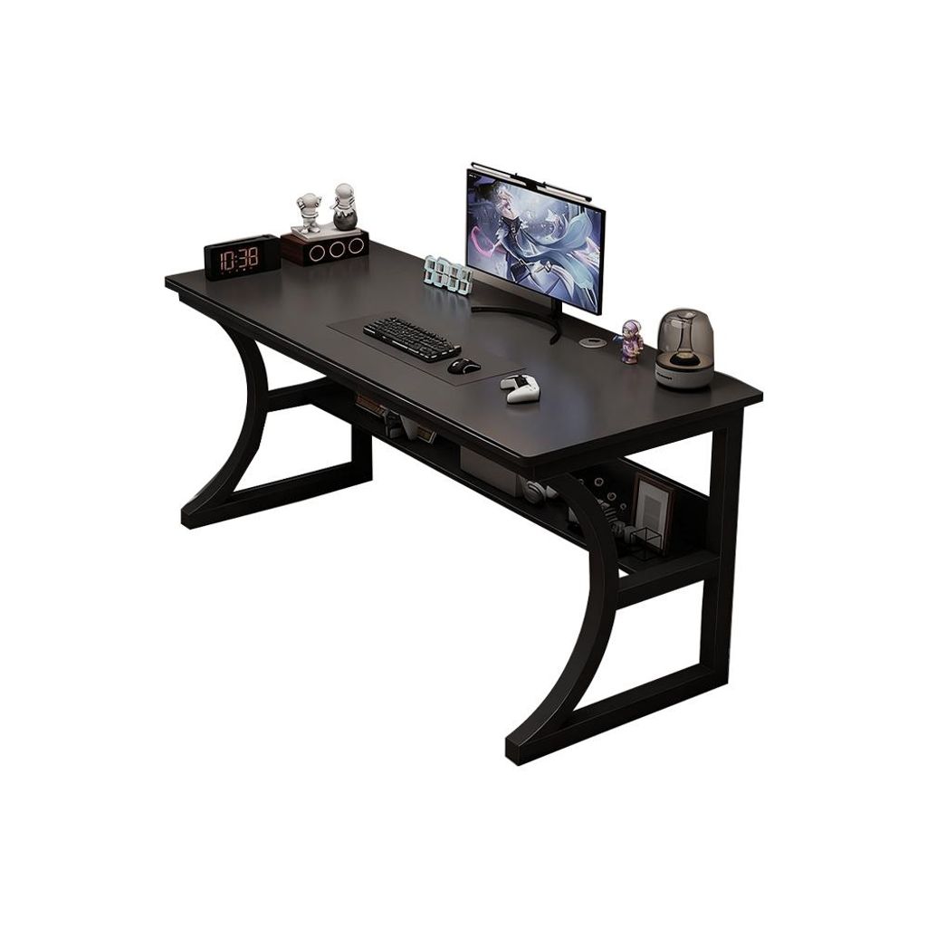 Schwarzer Schreibtisch aus Stahl, 120x60x75 cm, mit Kabelmanagement und zweistufiger Ablage【CZHH203】【DJZ20-HT】【CZHH203】