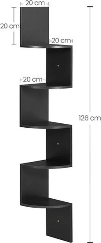 Étagère murale d'angle 5 niveaux en bois noir, meuble de rangement 20cm