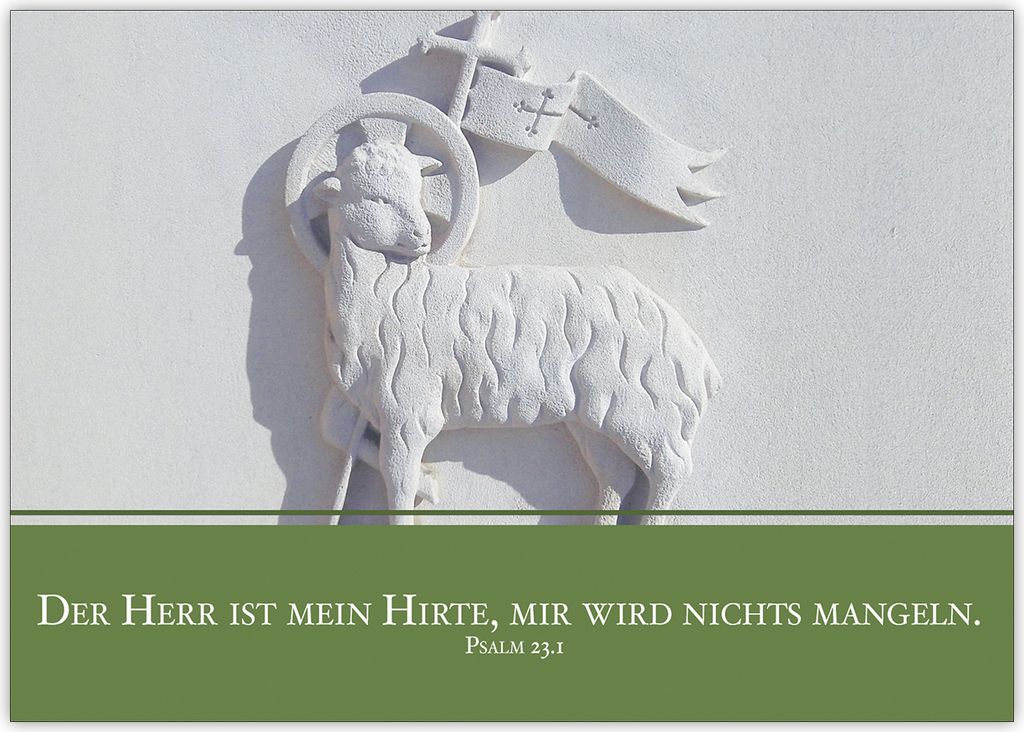 Klassische christliche Glückwunschkarte mit Lamm: "Der Herr ist mein Hirte, mir wird nichts mangeln" zur Taufe, Kommunion, Firmung oder Konfirmation