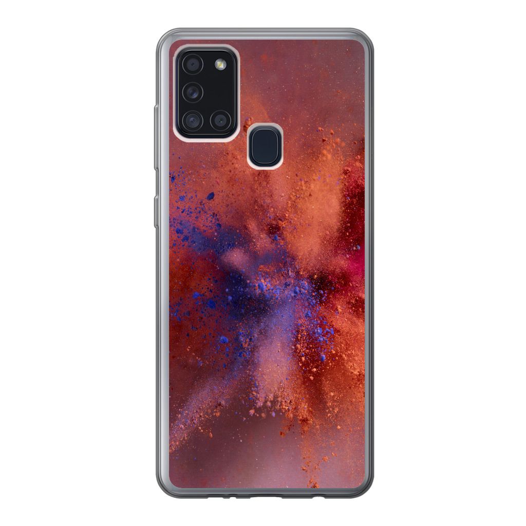 MuchoWow Handyhülle Schutzhülle Hülle für Samsung Galaxy A21s Puder - Rot - Orange - Abstrakt Silikon Softcase Handy Hülle - Hartschale