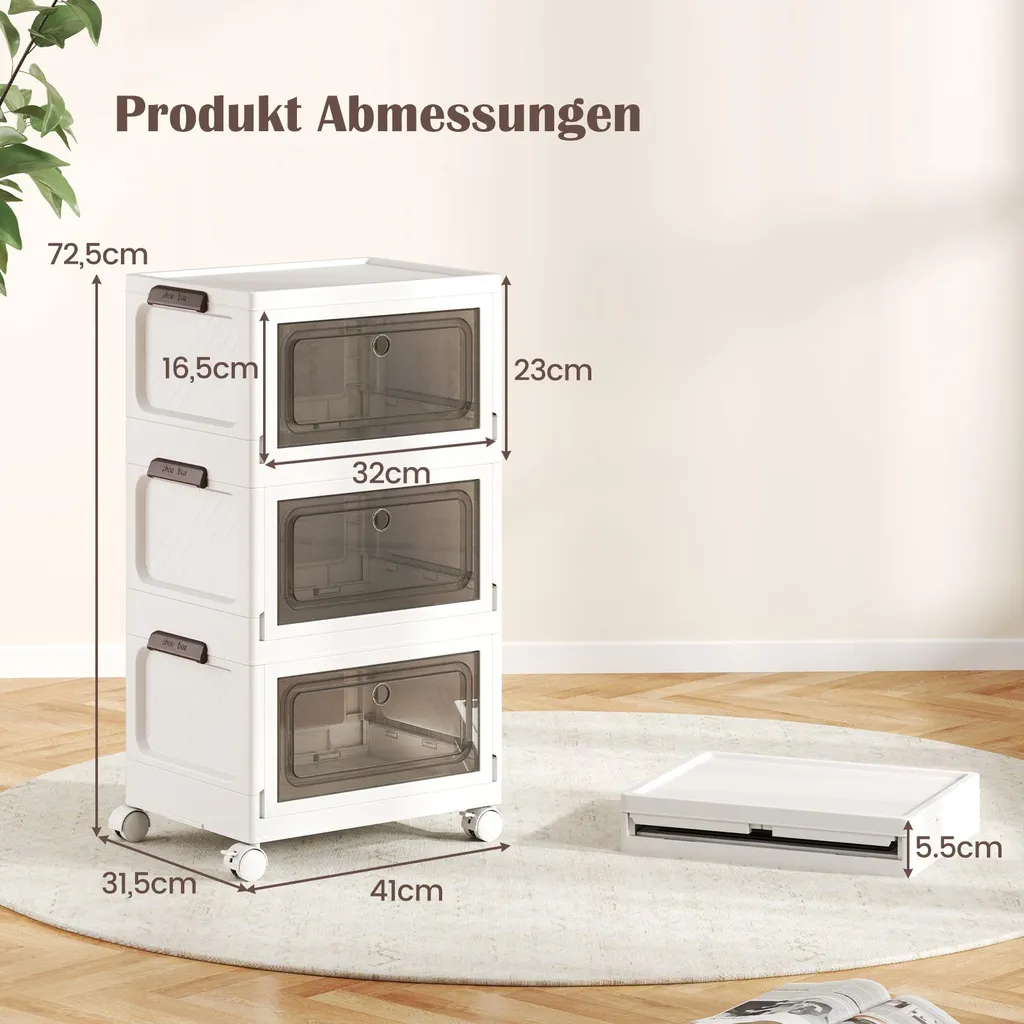 COSTWAY Lot de 3 Boîtes de Rangement 75L avec Couvercle Blanc 41x31cm