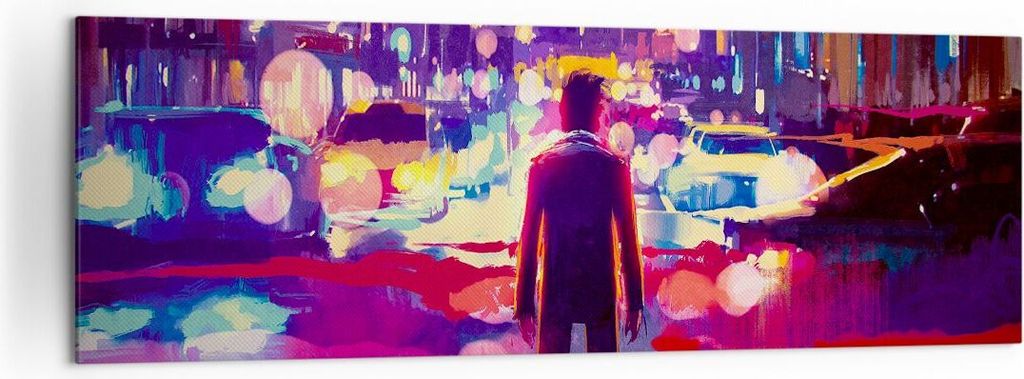 Bild auf Leinwand - Leinwandbild - futuristisch Grafik Stadt Beleuchtung - 160x50cm - Wand Bild - Wanddeko - Leinwanddruck - Bilder - Kunstdruck - ...