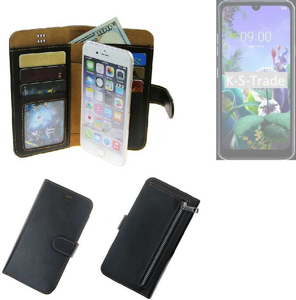 K-S-Trade Schutz Hülle kompatibel mit LG Electronics Q60 Klapphülle Case Phone cover Slim Handytasche Handy Hülle schwarz aus Kunstleder (1 Stk)