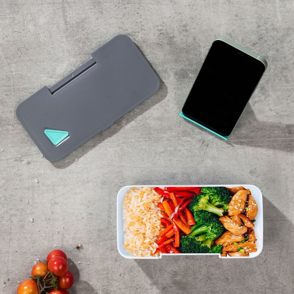 Lunchbox mit Handyhalterung Brotdose mikrowellengeeignet, Farbe:Türkis