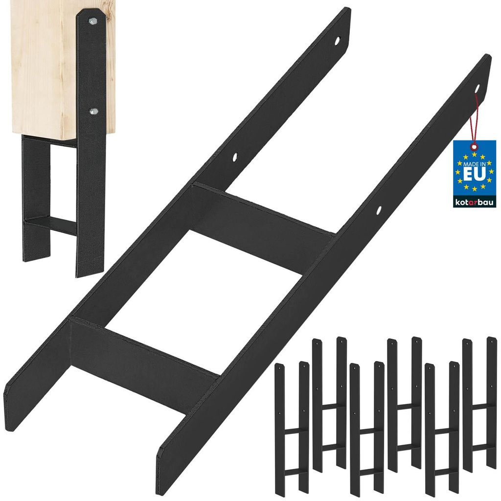 KOTARBAU 6 Stk. H-Pfostenträger zum Einbetonieren 150mm/600mm aus verzinkter pulverbeschichteter Stahl Schwarz Pfostenanker Balkenschuhe Stütze...